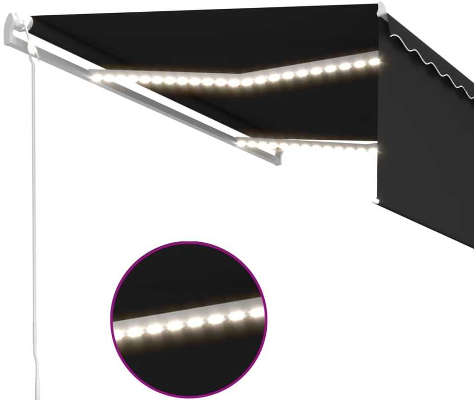 Markizė su uždanga/LED/vėjo jutikliu, antracito, 4x3m