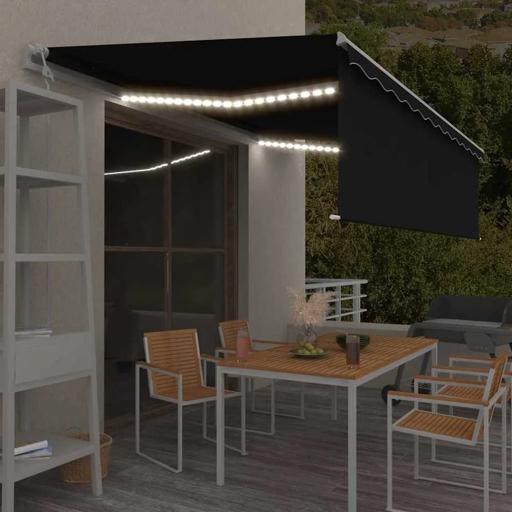 Markizė su uždanga/LED/vėjo jutikliu, antracito, 5x3m