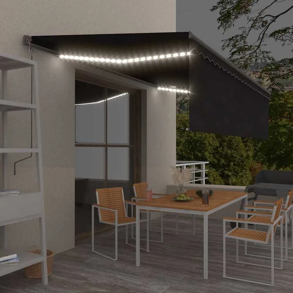 Markizė su uždanga/LED/vėjo jutikliu, antracito, 5x3m