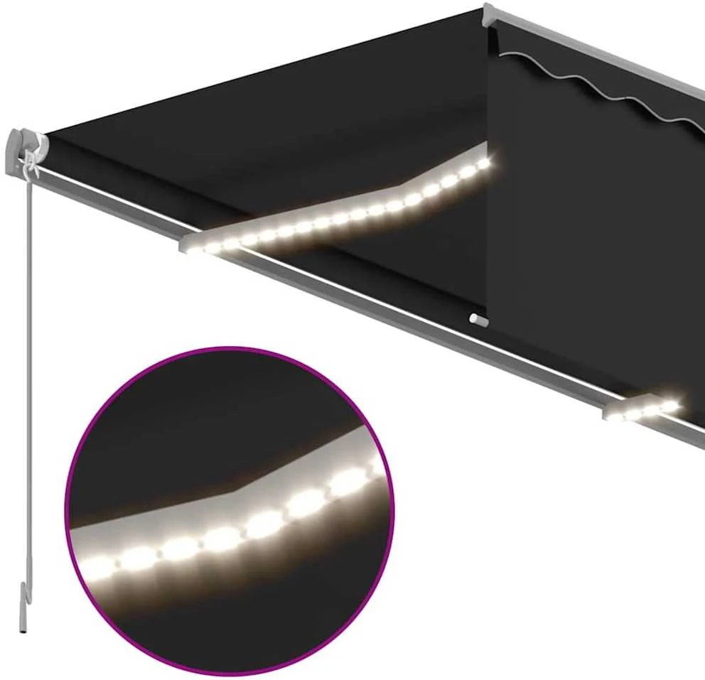 Markizė su uždanga/LED/vėjo jutikliu, antracito, 4,5x3m