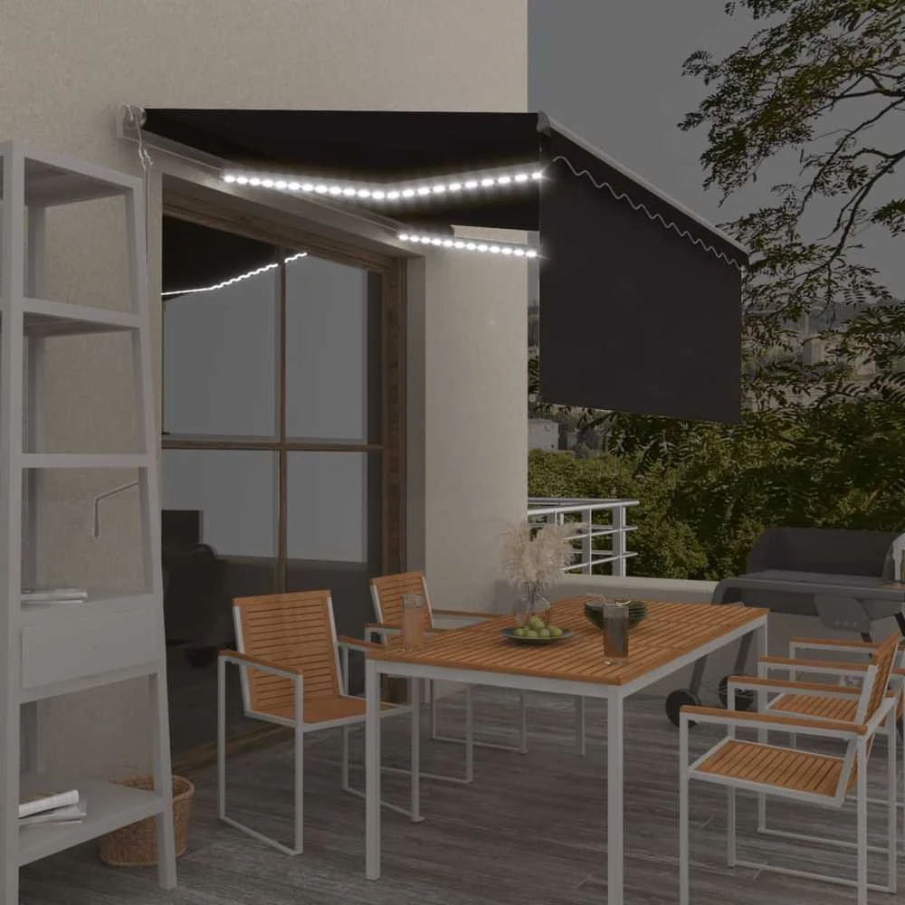 Markizė su uždanga/LED/vėjo jutikliu, antracito, 3x2,5m
