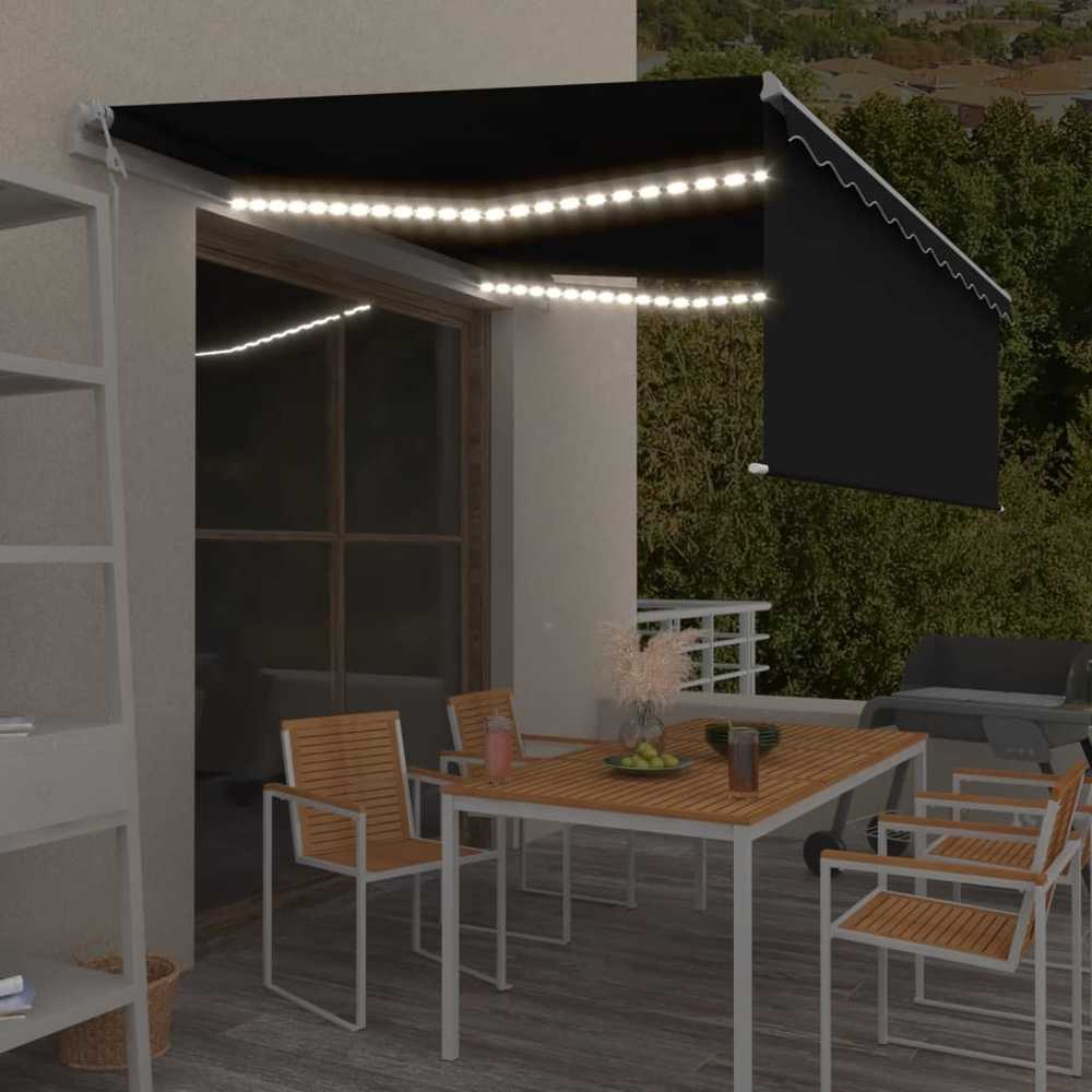 Markizė su uždanga/LED/vėjo jutikliu, antracito, 4x3m