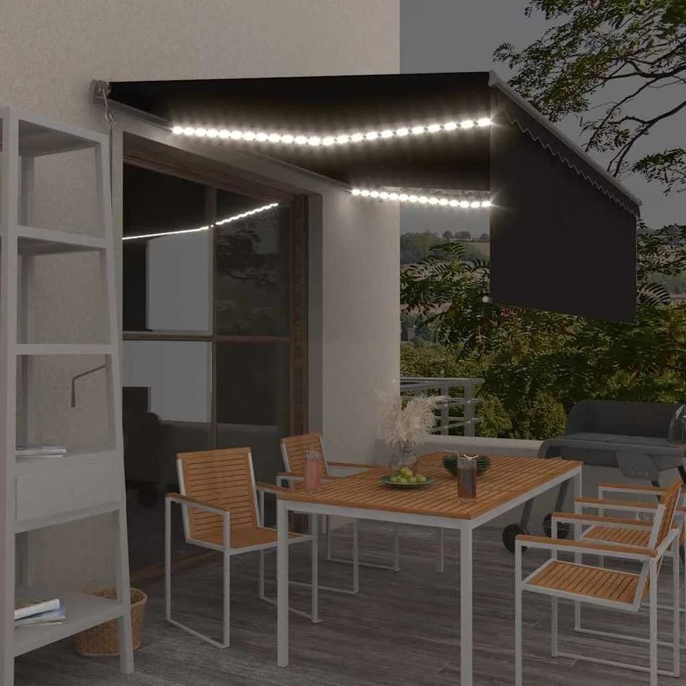 Markizė su uždanga/LED/vėjo jutikliu, antracito, 4,5x3m