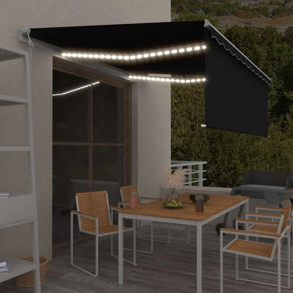 Markizė su uždanga/LED/vėjo jutikliu, antracito, 4,5x3m