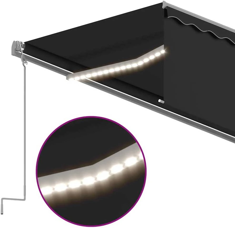 Markizė su uždanga/LED/vėjo jutikliu, antracito, 5x3m