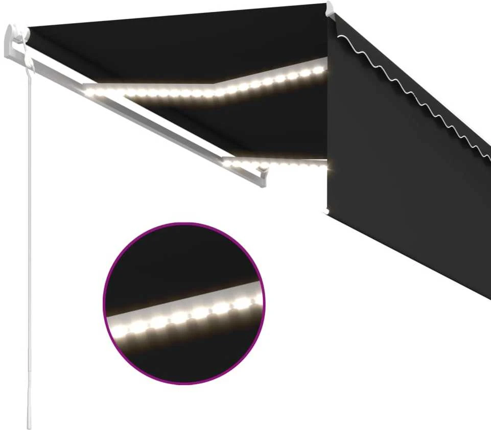 Markizė su uždanga/LED/vėjo jutikliu, antracito, 3,5x2,5m