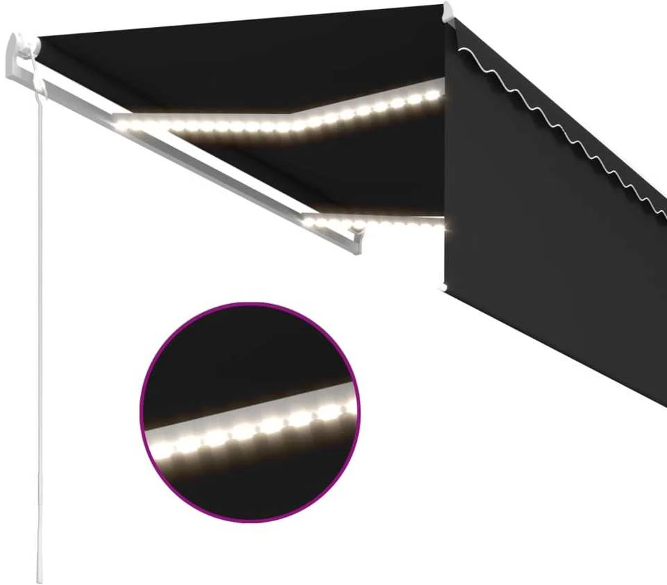 Markizė su uždanga/LED/vėjo jutikliu, antracito, 3x2,5m