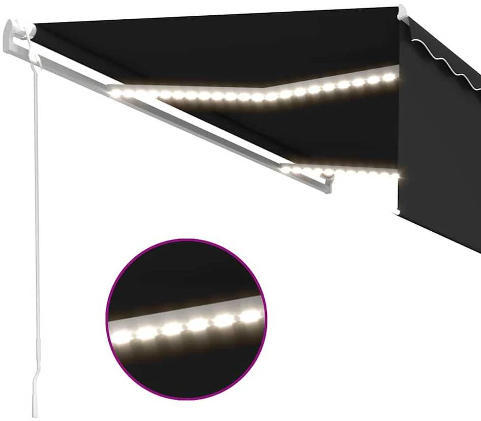 Markizė su uždanga/LED/vėjo jutikliu, antracito, 5x3m