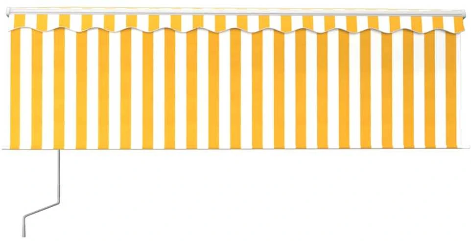 Markizė su uždanga/LED/vėjo jutikliu, geltona/balta, 4x3m