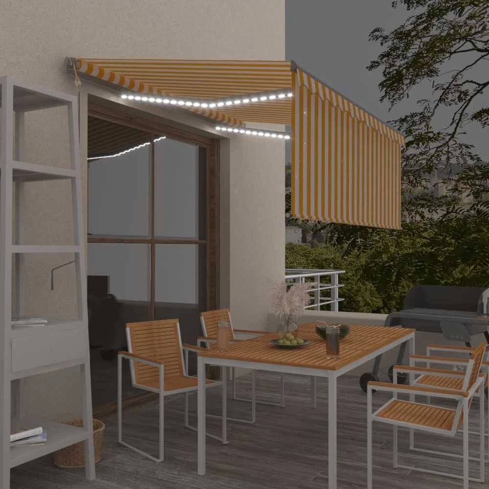 Markizė su uždanga/LED/vėjo jutikliu, geltona/balta, 3x2,5m