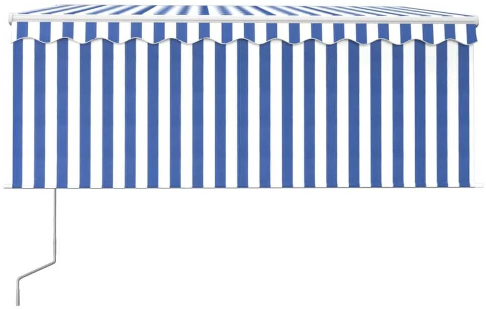 Markizė su uždanga/LED/vėjo jutikliu, mėlyna/balta, 3,5x2,5m