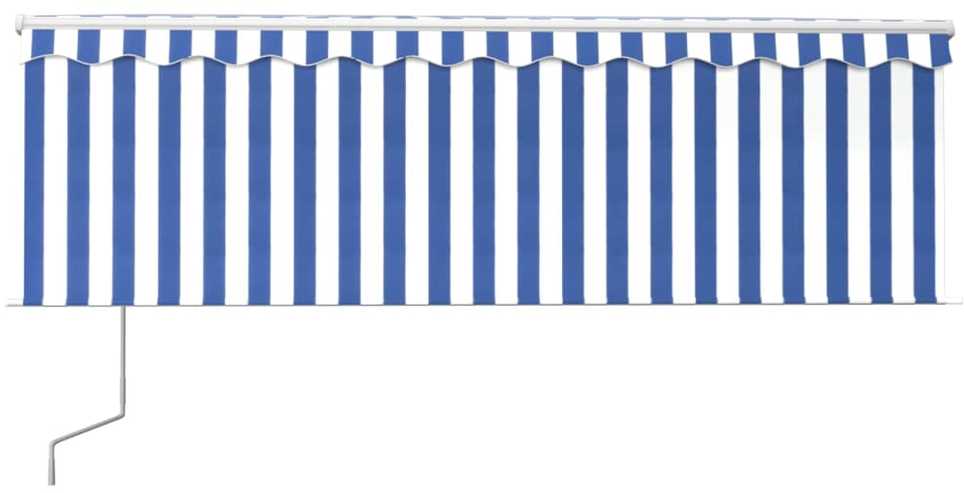 Markizė su uždanga/LED/vėjo jutikliu, mėlyna/balta, 4x3m