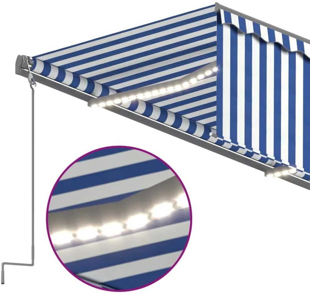Markizė su uždanga/LED/vėjo jutikliu, mėlyna/balta, 3x2,5m
