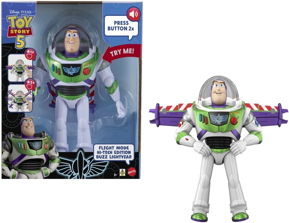 Mattel Disney Pixar Toy Story 5 žaislas vaikams Buzz Lightyear veiksmo figūrėlė skrydžio režimas High-Tech Edition JNP88