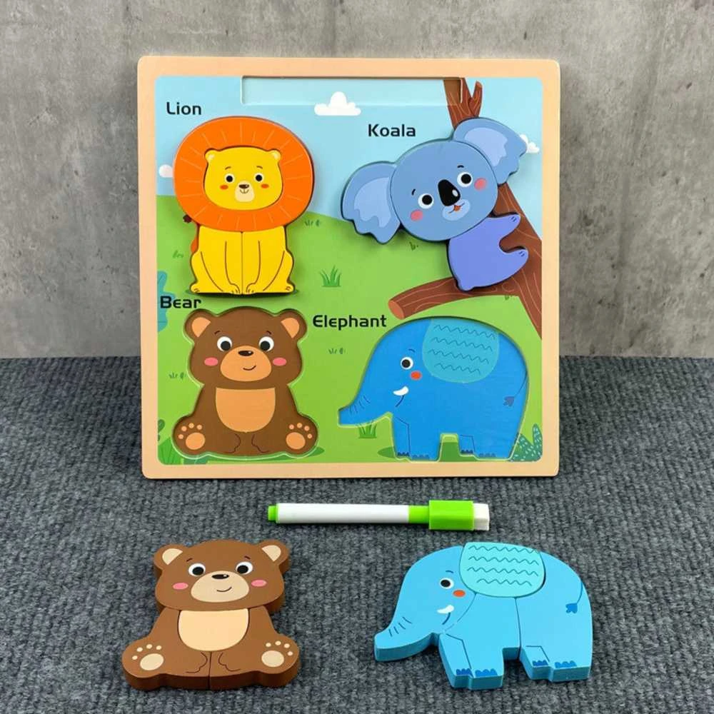 Lean Toys Medinė edukacinė dėlionė su piešimo lenta