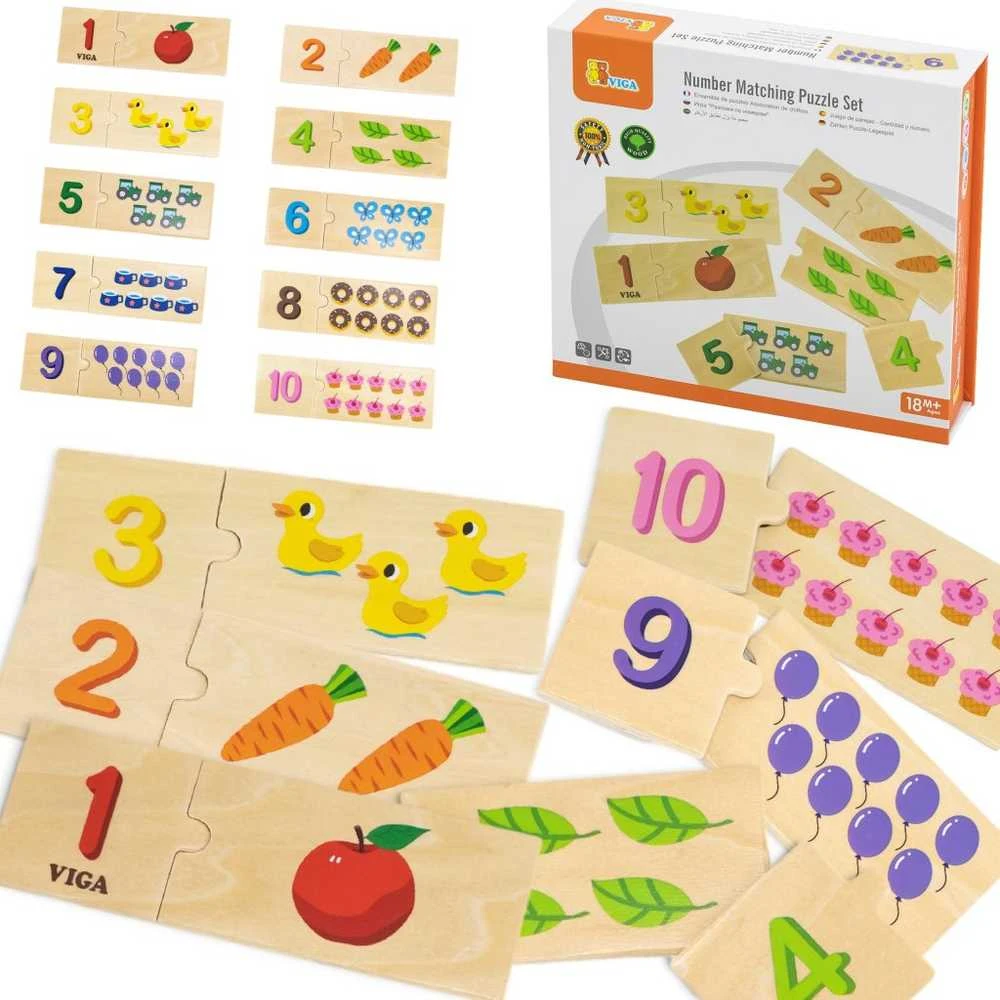 Dėlionė VIGA Medinių dėlionių rinkinys Skaičių atitikimas Montessori