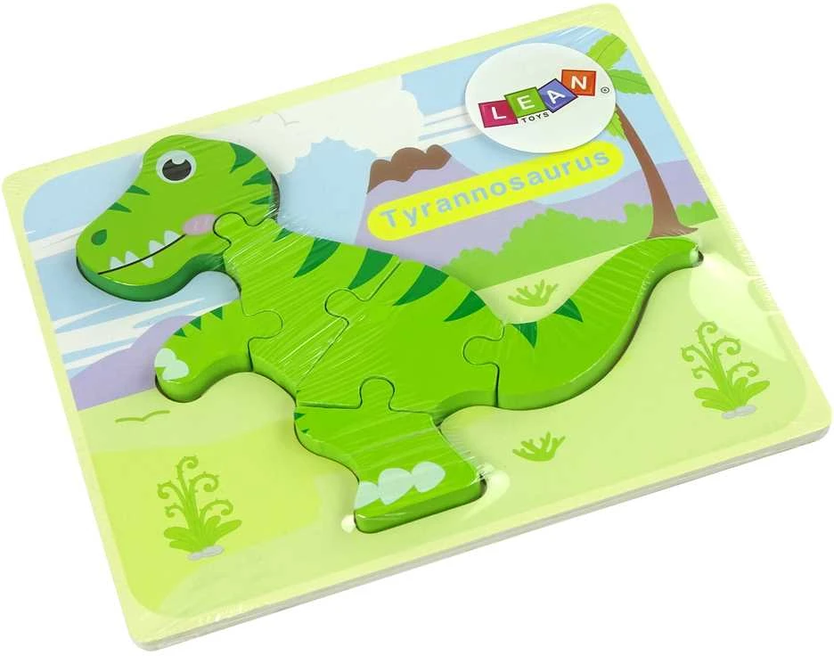 Lean Toys Medinė dėlionė dinozauras žalias