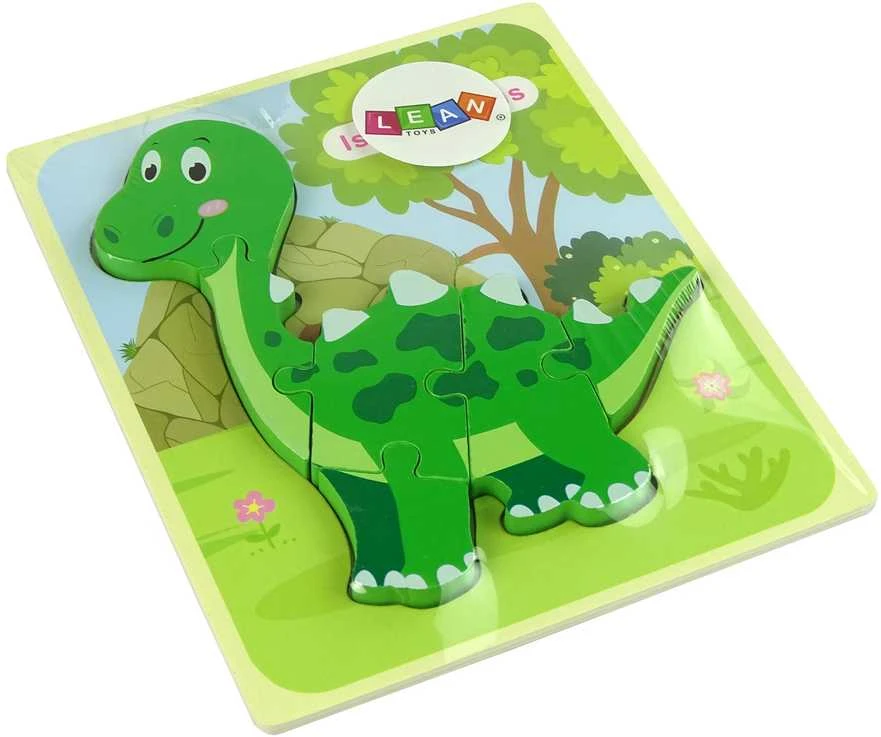 Lean Toys Medinė dėlionė dinozauras žalias