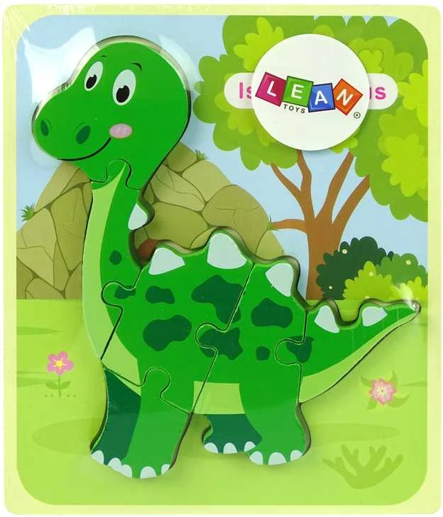 Lean Toys Medinė dėlionė dinozauras žalias