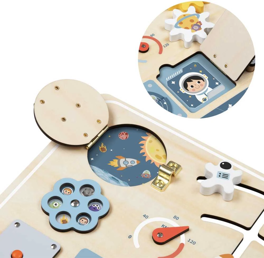 Tooky Toys Medinė kosminė Montessori lenta Tooky Toy astronauto valdymo pultas