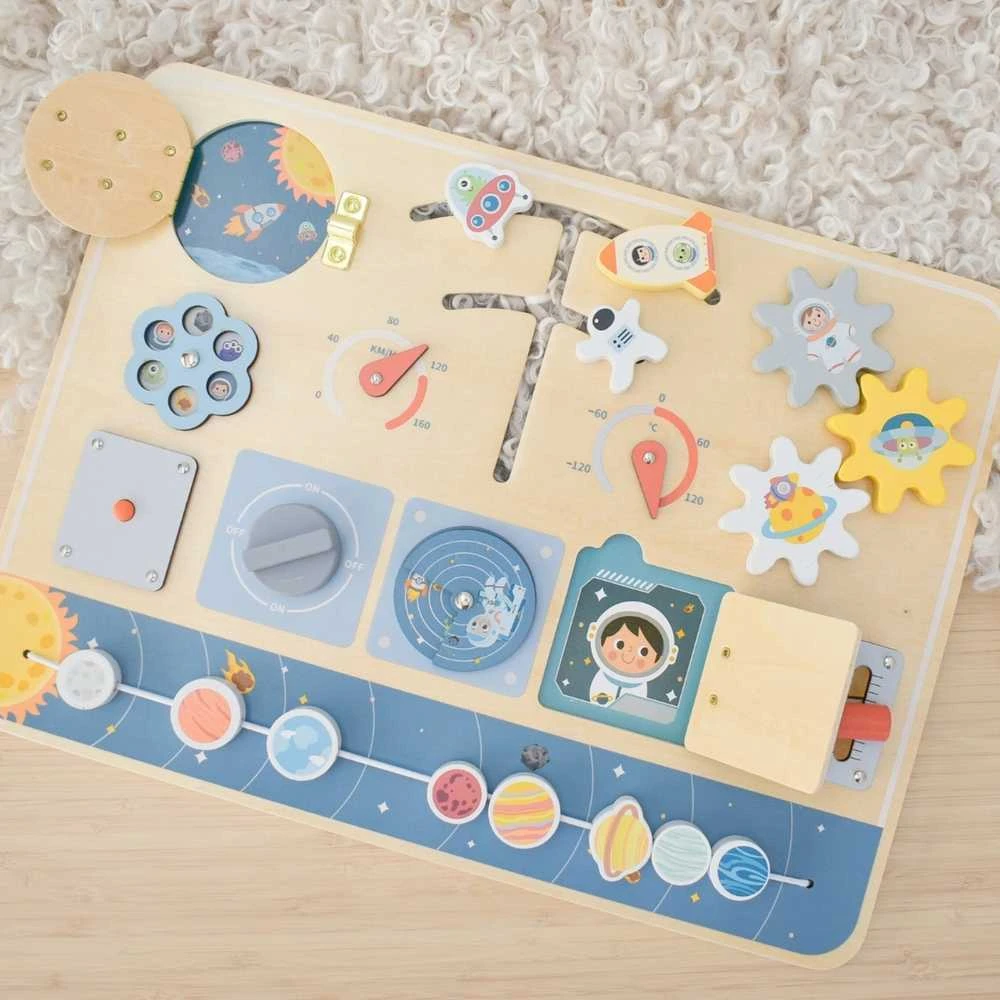 Tooky Toys Medinė kosminė Montessori lenta Tooky Toy astronauto valdymo pultas
