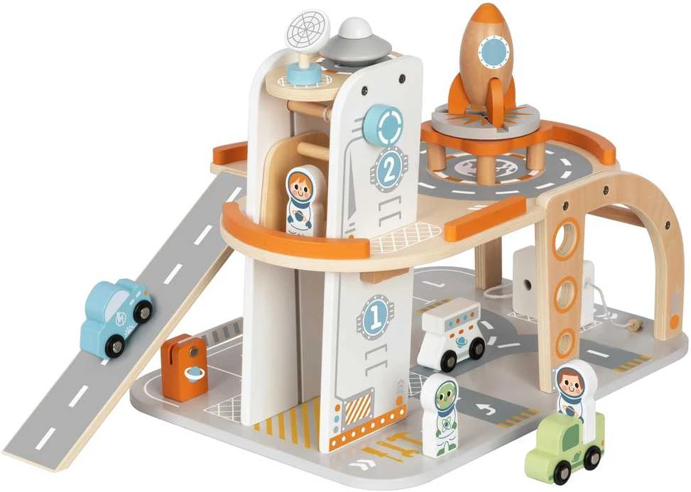 Tooky Toys Medinė kosminė stovėjimo stotis-kosminis parkingas TOOKY TOY