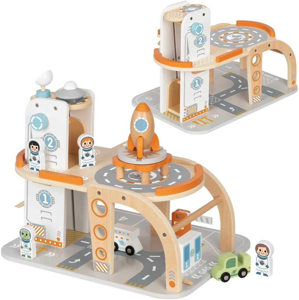 Tooky Toys Medinė kosminė stovėjimo stotis-kosminis parkingas TOOKY TOY