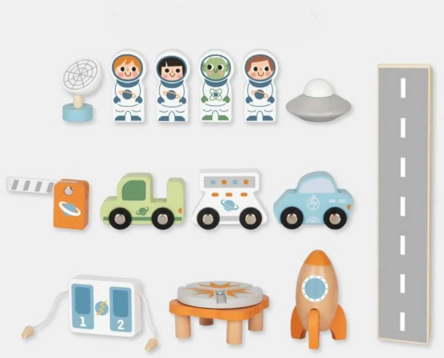 Tooky Toys Medinė kosminė stovėjimo stotis-kosminis parkingas TOOKY TOY