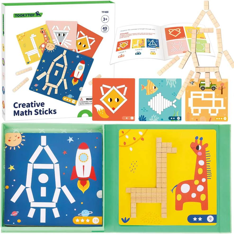 Tooky Toys Tooky Toy Medinės Magnetinės Kaladėlės Su Galvosūkiais 49 vnt.