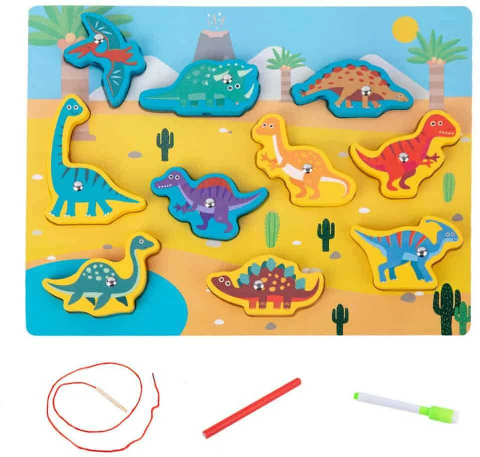 Lean Toys Medinė magnetinė dėlionė dinozaurai