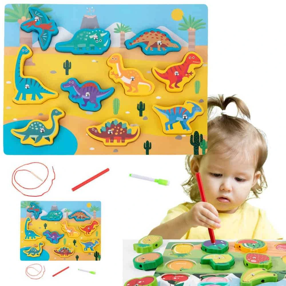 Lean Toys Medinė magnetinė dėlionė dinozaurai