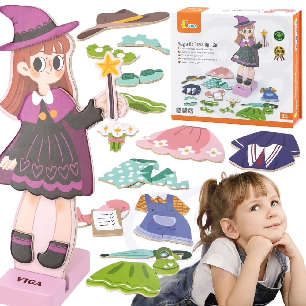 Viga Toys Medinė magnetinė edukacinė aprengimo dėlionė VIGA