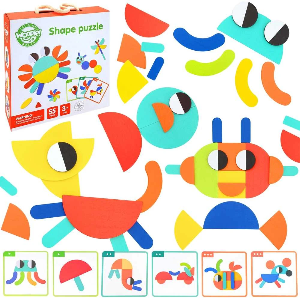 Medinė Montessori dėlionė WOOPIE Žalias 55vnt