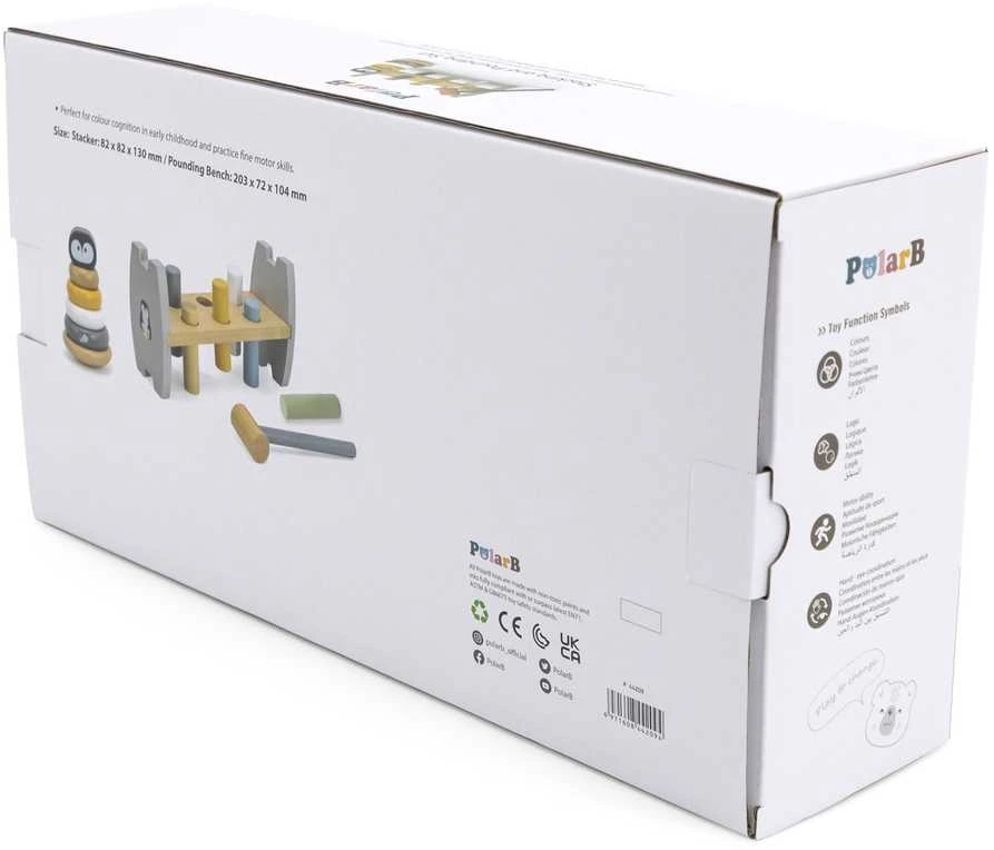 Viga Toys rinkinys Medinė piramidė + pingvinas Montessori plaktuku