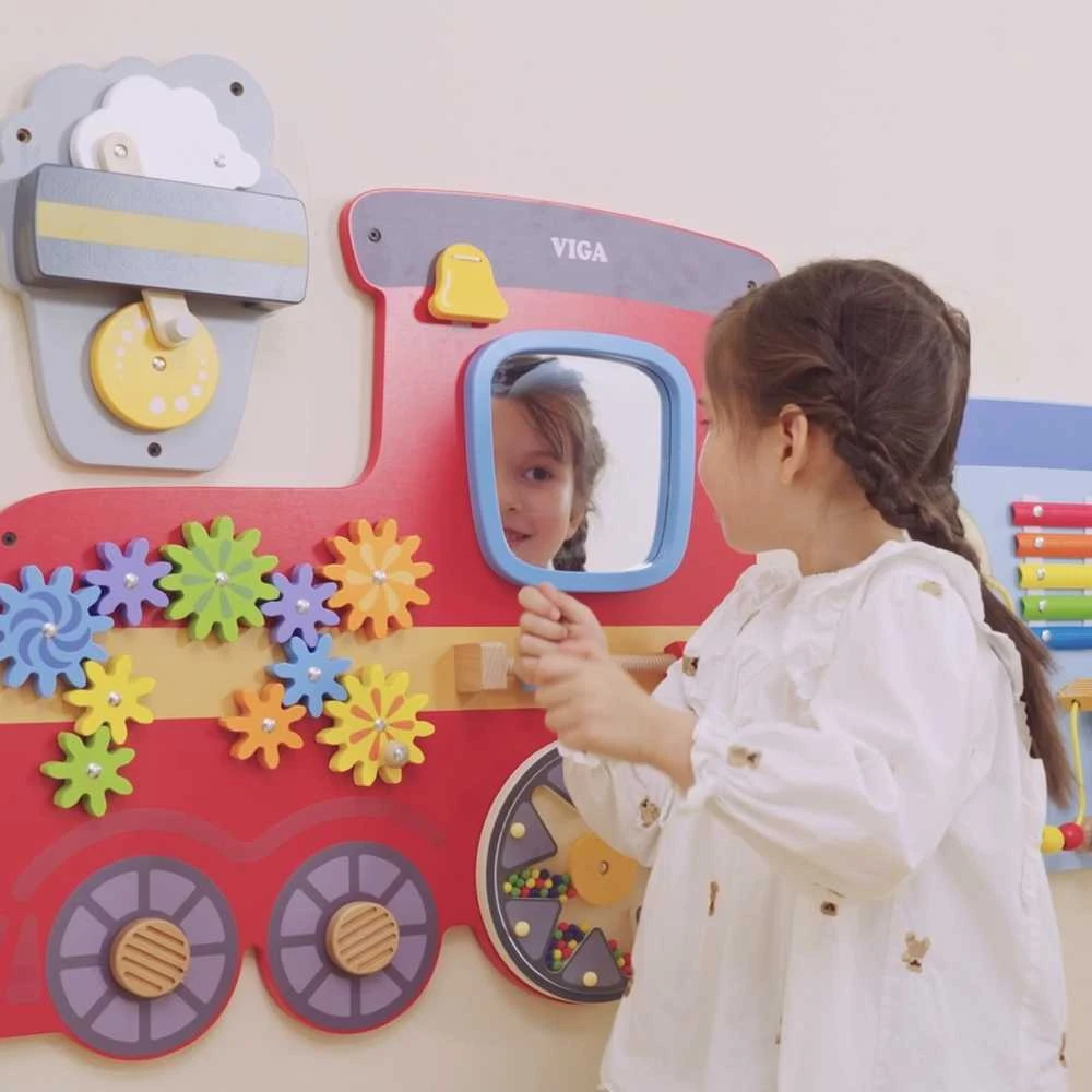 Viga Toys Medinė sensorinė-manipuliacinė lenta VIGA Traukinys