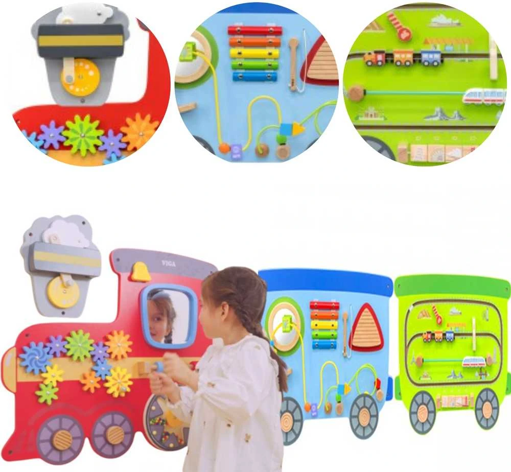 Viga Toys Medinė sensorinė-manipuliacinė lenta VIGA Traukinys