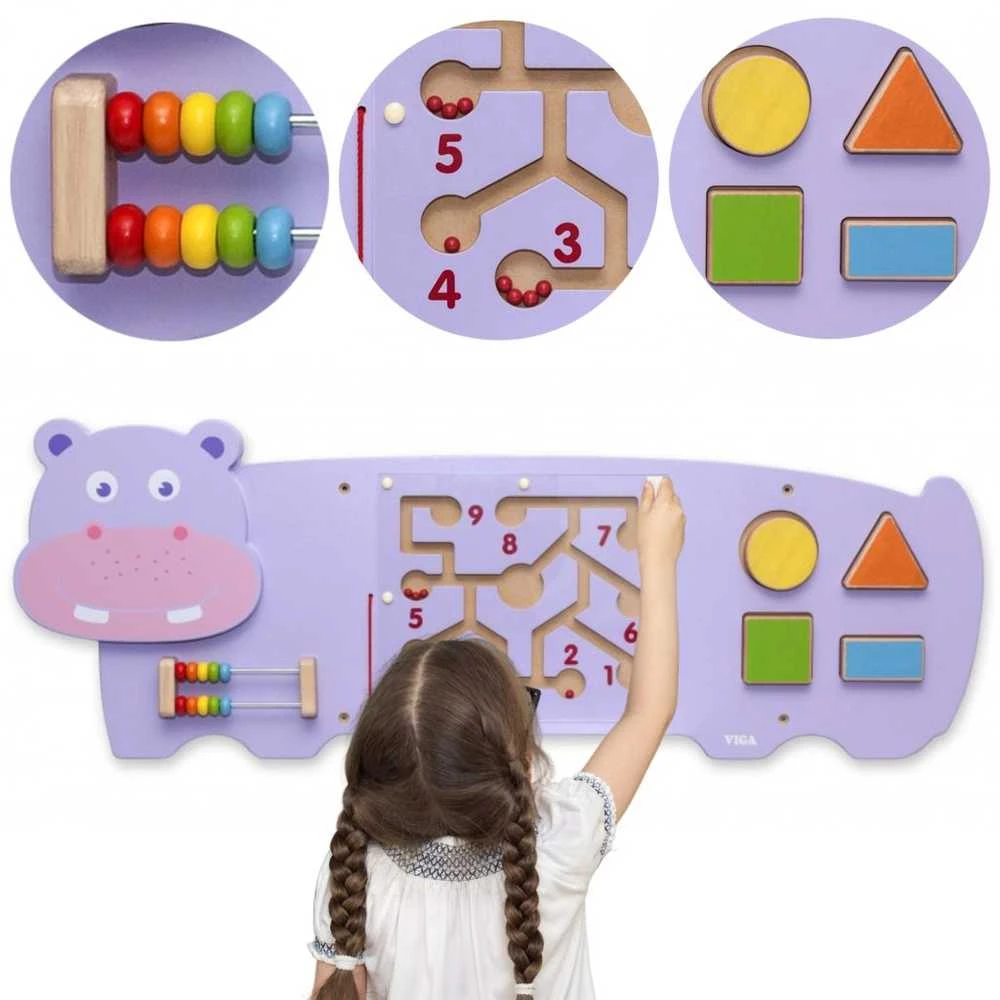 Viga Toys Medinė Hipopotamo Sensorinė Manipuliacinė Lenta