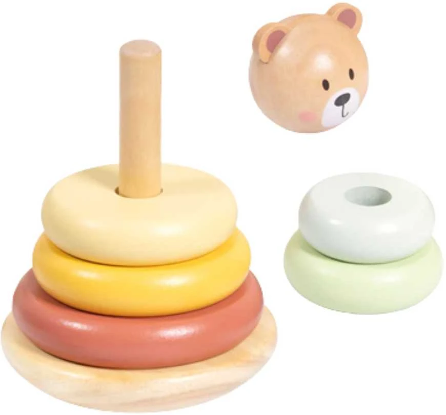 Tooky Toys Medinė sensorinė piramidė su meškiuku Tooky Toy