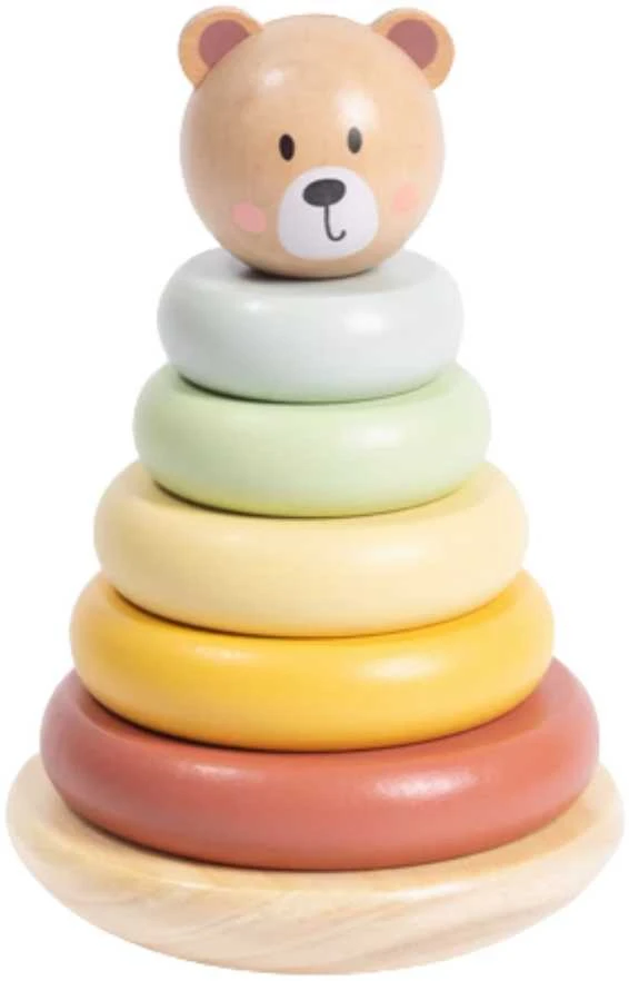 Tooky Toys Medinė sensorinė piramidė su meškiuku Tooky Toy