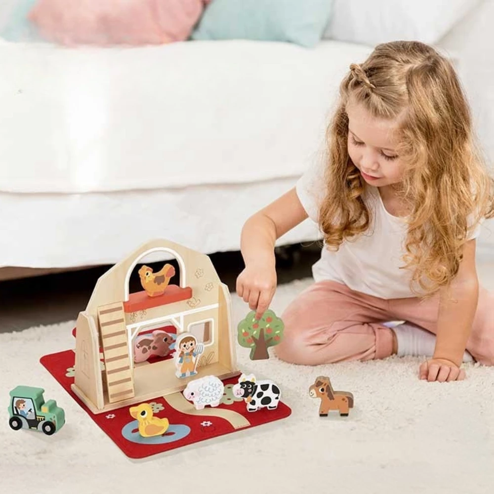 Tooky Toys Tooky Toy Medinė Skleidimo Ūkio Rinkinys su Figūrėlėmis
