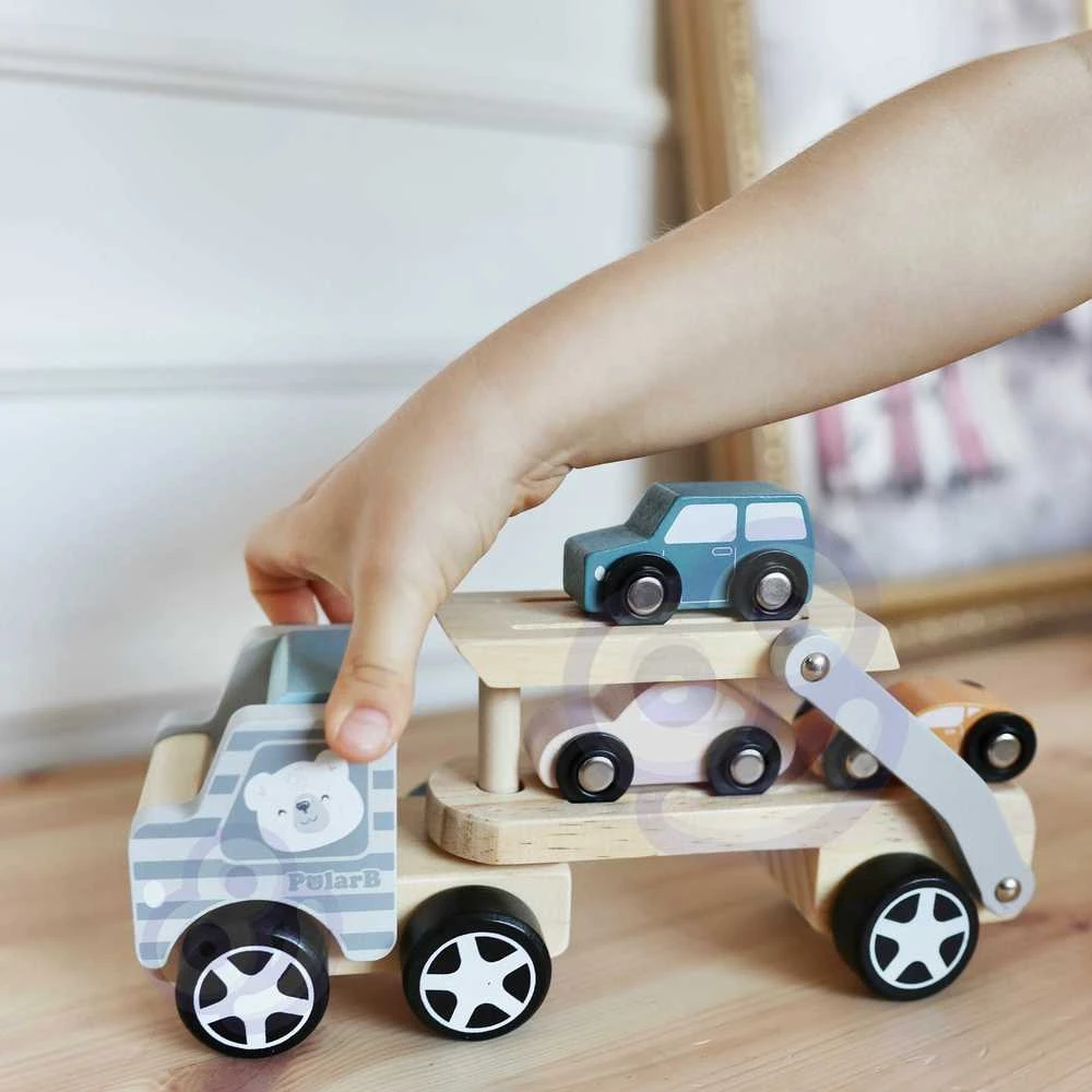 VIGA Medinė automobilių pervežimo priemonė su automobiliukais