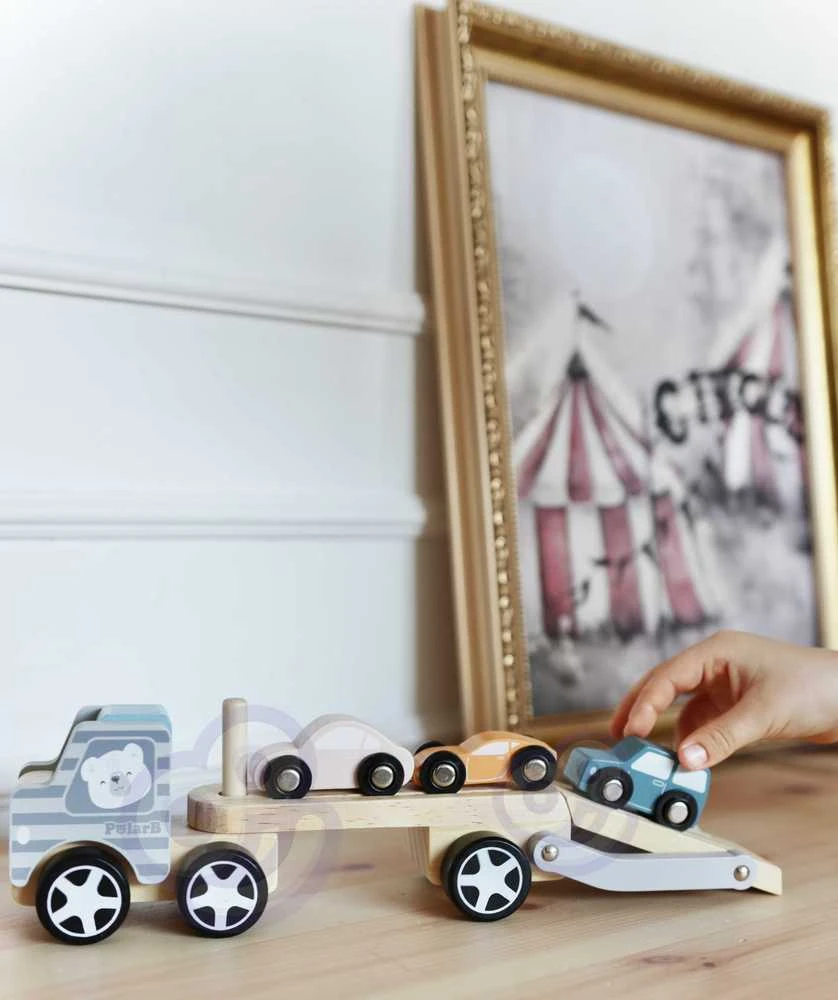 VIGA Medinė automobilių pervežimo priemonė su automobiliukais