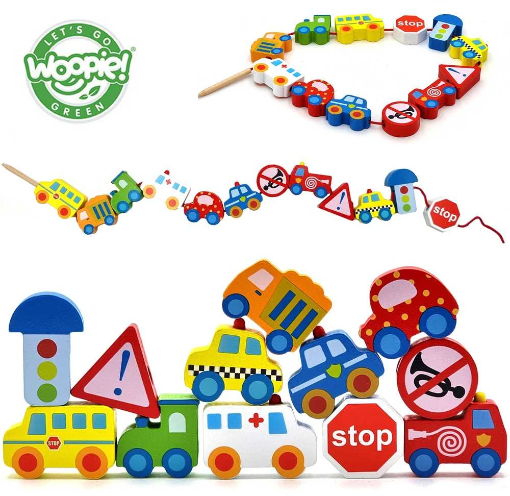 Medinė vėrimo lavinimo priemonė Woopie Žalias Transporto priemonės