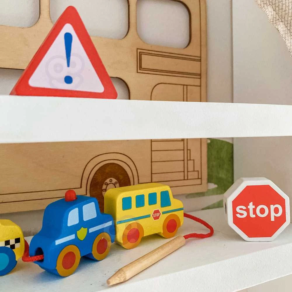 Medinė vėrimo lavinimo priemonė Woopie Žalias Transporto priemonės