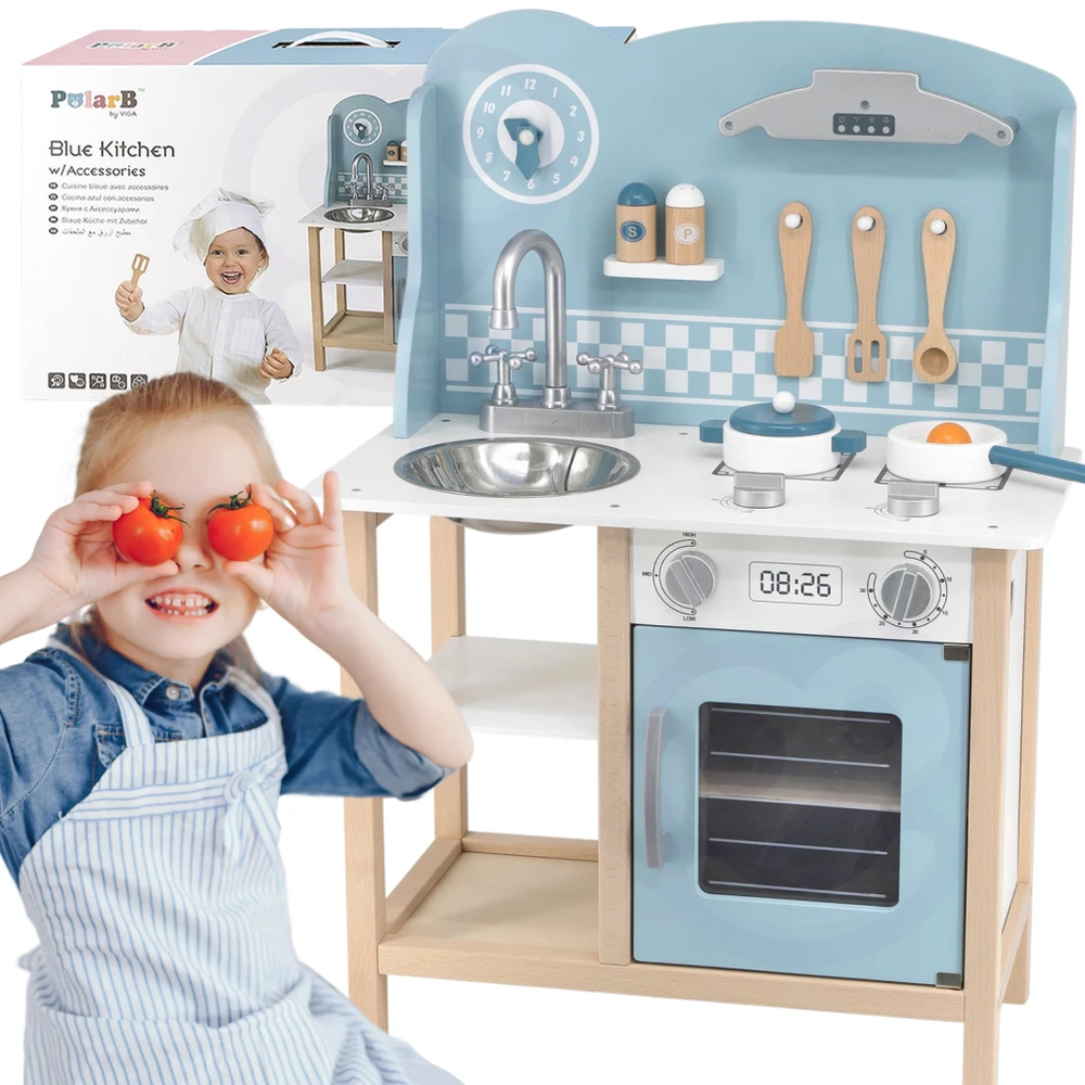 Viga Toys Medinė virtuvėlė Sidabrinis-Mėlyna VIGA PolarB