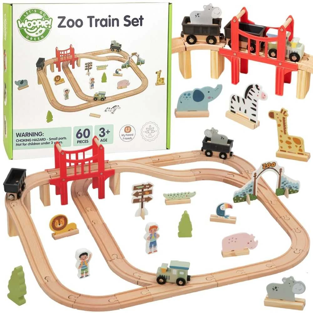 Medinė ZOO traukinių trasa WOOPIE Žalias XL 60vnt