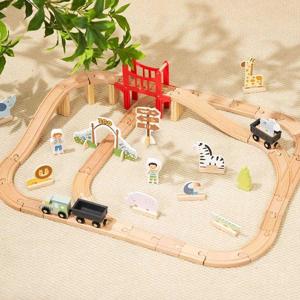 Medinė ZOO traukinių trasa WOOPIE Žalias XL 60vnt