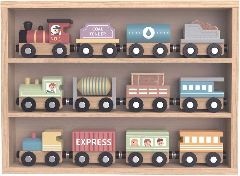 Tooky Toys Tooky žaisliniai medinių transporto priemonių vagonai su magnetu