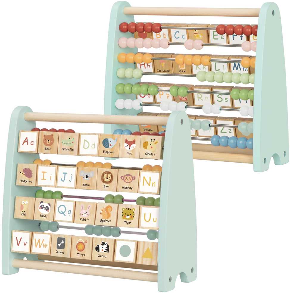 Tooky Toys Medinis dvipusis skaitliukas su abėcėle ir paveikslėliais