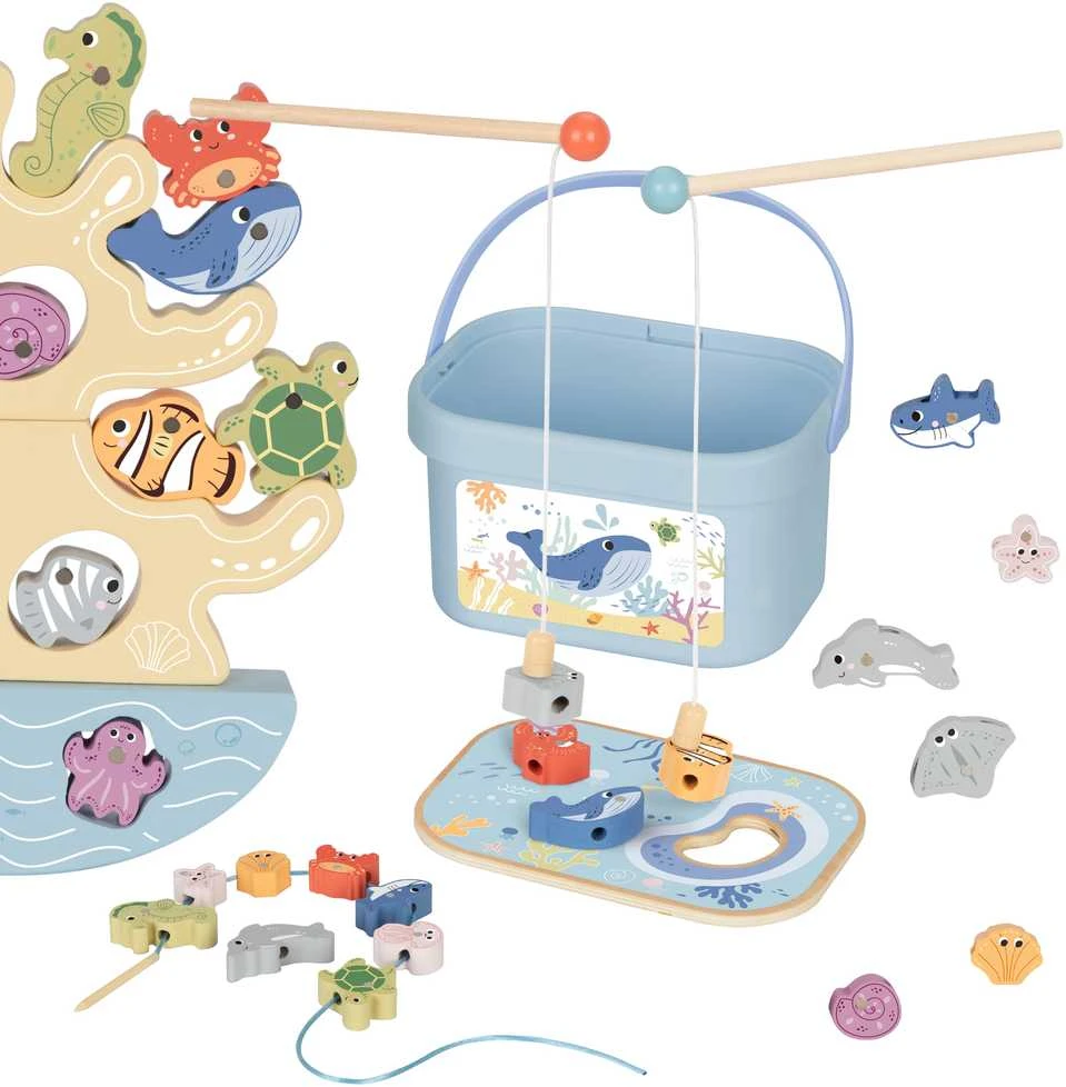 Tooky Toys Medinis jūros žaidimų rinkinys Tooky Toy 3in1 žvejyba